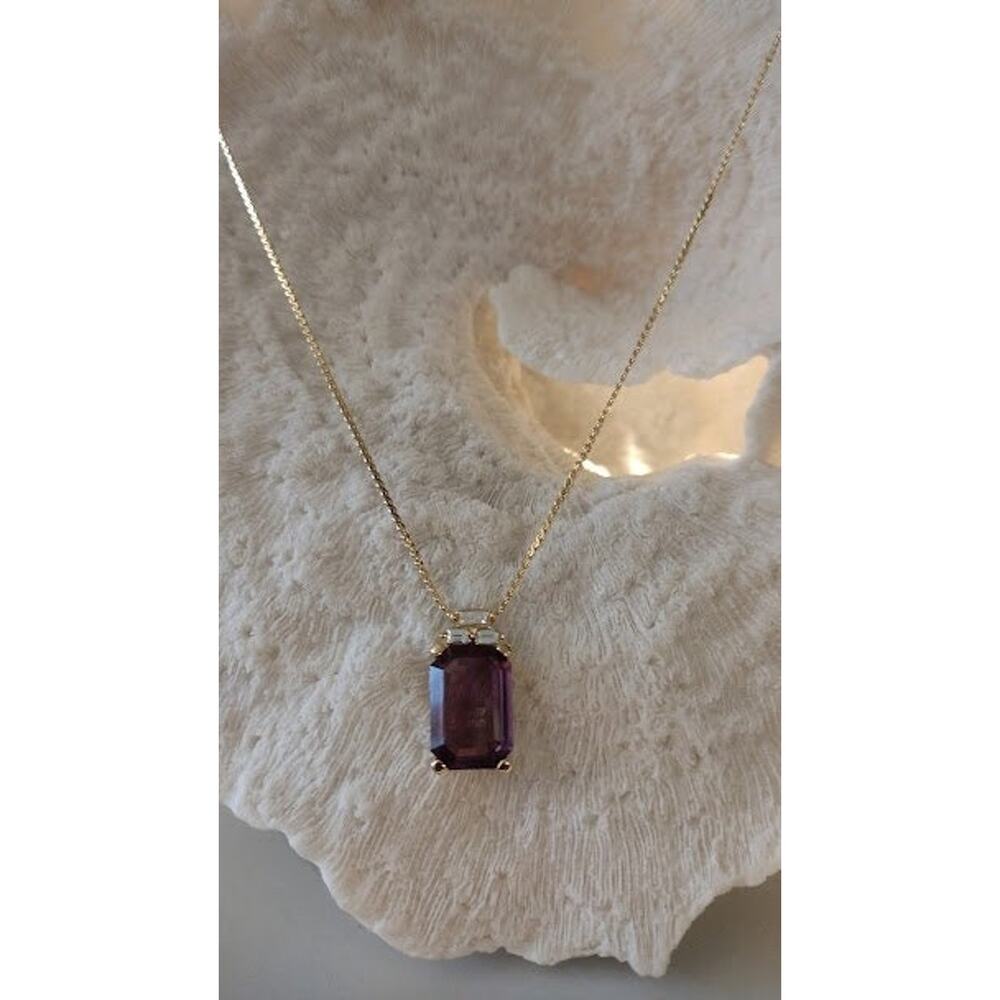 Vintage Christian Dior Purple Crystal Pendant Necklace on Gold‎ Tone Chain